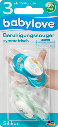 babylove Соска (успокаивающая), symmetrisch, Силикон	, Gr. 3, Panda / Blumen, 2 шт