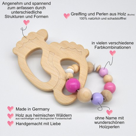 glucksWunder Holz Greifling Beissring Babyfusschen mit Geschenkverpackung Деревянное кольцо для прорезывания зубов детские ножки с подарочной коробкой