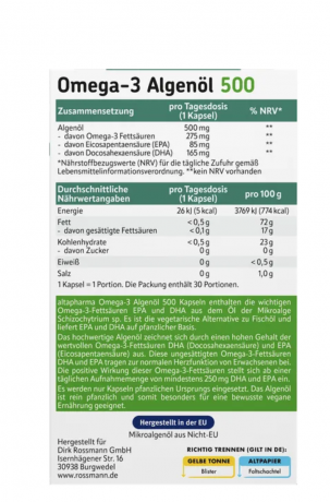 altapharma Omega-3 Algenol Капсулы c EPA и DHA из масла микроводоросли, веганские, 30шт