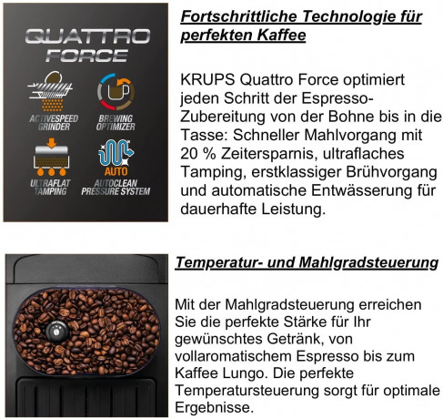 Krups Krups Kaffeevollautomat Arabica mit Milchaufschaumduse 1450 Watt + Reinigungs- und Pflegeset, Direktwahltasten fur Espresso und Kaffee, 1,7L, 2-Tassen-Funktion  Полностью автоматическая кофемашина Krups Арабика с насадкой для вспенивания молока 1450