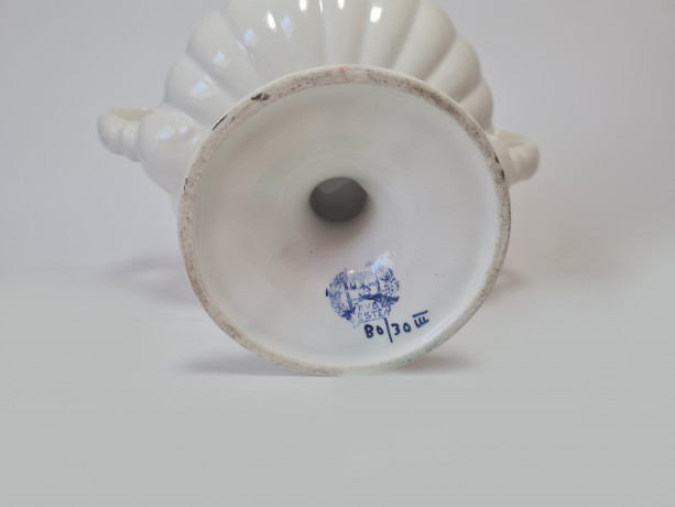 DVB ESTE Винтажная ваза для фруктов с резным краем и фактурными бело-желтыми цветами, 20см x 13см, Италия, 1960-70гг.