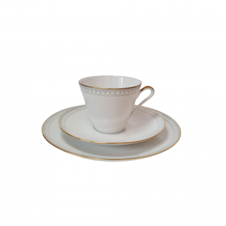 Winterling Kirchenlamitz Bavaria Чайное трио фарфоровое с серым геометрическим рисунком и позолоченным ободком, Германия, 1960-70гг.