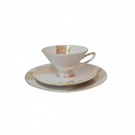 Winterling Röslau Bavaria Фарфоровое чайное трио с позолоченным узором, Германия, 1960-70гг.
