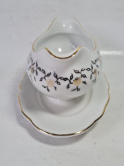 Соусник винтажный Freiberger Porzellan на подставке, сине-белые тона, фарфор, 21 см, Германия, 1960-70гг.