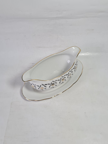 Соусник винтажный Freiberger Porzellan на подставке, сине-белые тона, фарфор, 21 см, Германия, 1960-70гг.