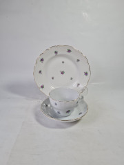 Чайное трио винтажное Meissen с фиолетовыми цветочками, фарфор, Германия, 1960-70гг.