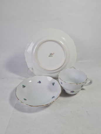 Чайное трио винтажное Meissen с фиолетовыми цветочками, фарфор, Германия, 1960-70гг.