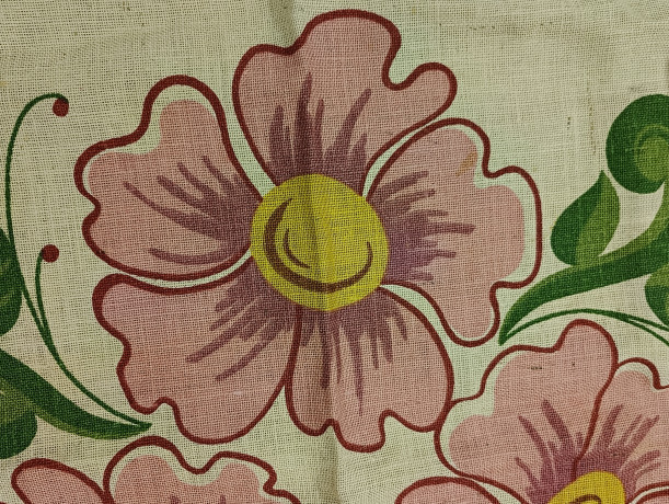 Скатерть винтажная Claudio Bernini с изображением букета розовых цветов, 100 х 98 см, Италия, 1970-80гг.