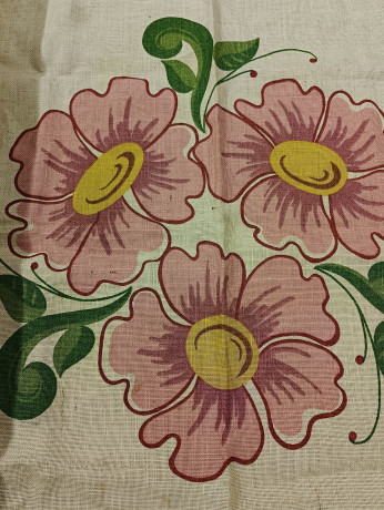 Скатерть винтажная Claudio Bernini с изображением букета розовых цветов, 100 х 98 см, Италия, 1970-80гг.