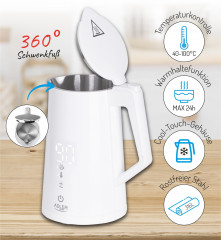 JUNG JUNG Wasserkocher ADLER AD1345W Wasserkocher mit Temperatureinstellung Digital kettle, 1.7 l, 2200 W, LED Touch Display Digital, 2200W, Edelstahl Kocher Cool Touch Kettle  Чайник JUNG Чайник ADLER AD1345W с регулировкой температуры Цифровой чайник, 1