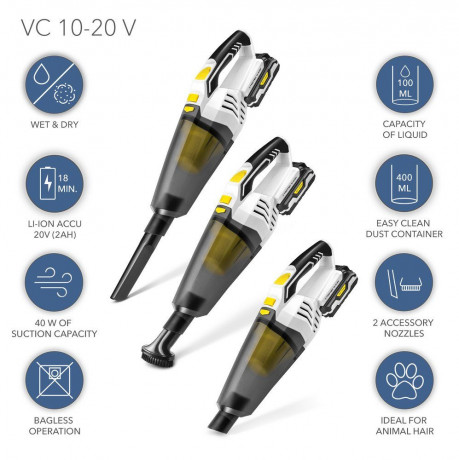 TROTEC TROTEC Akku-Handstaubsauger VC 10-20V Staubsauger Nassstaubsauger Kabellos, 400 ml Trockenschmutz und 100 ml Flussigkeit Беспроводной ручной пылесос TROTEC VC 10-20 В, пылесос для влажной уборки, беспроводной, 400 мл сухой грязи и 100 мл жидкости