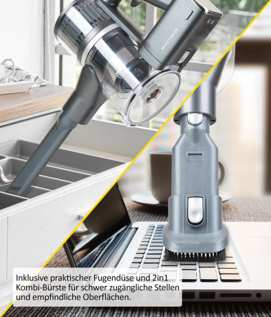 Genius Genius Akku-Stielstaubsauger INVICTUS X8 Akku Hand Staubsauger Set 12-tlg. Akkusauger, beutellos HEPA Filter, Kabellos 35 Min. Laufzeit LED Spot-Licht  Беспроводной ручной пылесос Genius INVICTUS X8, набор из 12 предметов. Беспроводной пылесос, HEP