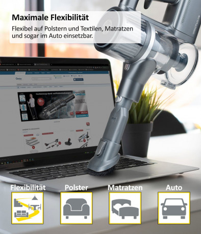 Genius Genius Akku-Stielstaubsauger INVICTUS X8 Akku Hand Staubsauger Set 12-tlg. Akkusauger, beutellos HEPA Filter, Kabellos 35 Min. Laufzeit LED Spot-Licht  Беспроводной ручной пылесос Genius INVICTUS X8, набор из 12 предметов. Беспроводной пылесос, HEP