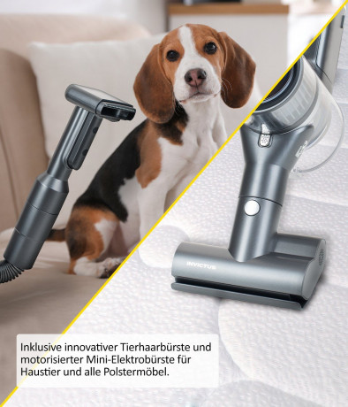 Genius Genius Akku-Stielstaubsauger INVICTUS X8 Akku Hand Staubsauger Deluxe Set 23tlg. mit Wischmopp, Beutellos HEPA Filter, Akkusauger Aufbewahrungs- und Ladestation Nassreinigung LED Licht  Беспроводной ручной пылесос Genius INVICTUS X8, роскошный ручн