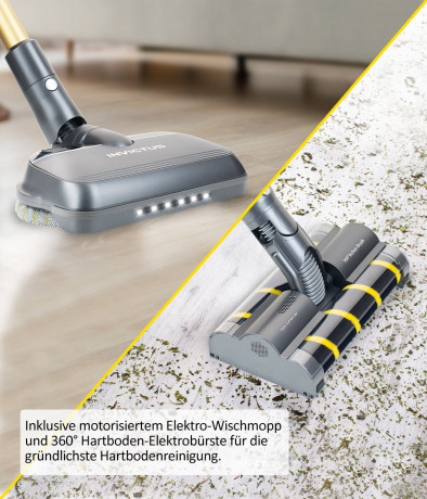 Genius Genius Akku-Stielstaubsauger INVICTUS X8 Akku Hand Staubsauger Deluxe Set 23tlg. mit Wischmopp, Beutellos HEPA Filter, Akkusauger Aufbewahrungs- und Ladestation Nassreinigung LED Licht  Беспроводной ручной пылесос Genius INVICTUS X8, роскошный ручн