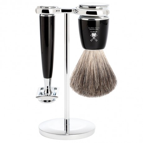 Muhle RYTMO 3-teiliges Rasierset  Edelharz schwarz Rasierhobel  Бритвенный набор RYTMO из 3 предметов, драгоценная смола, черная безопасная бритва