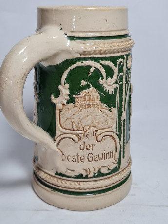 Немецкая пивная кружка винтажная W.Germany в бежево-зеленых тонах, керамика, 0.5 л, 15.5 см, Германия, 1970-80гг.