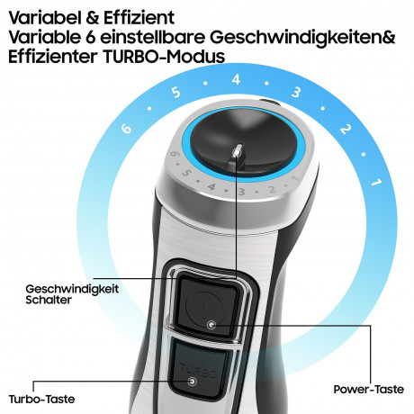 Sintech Sintech Stabmixer Purierstab, Stabmixer Elektrischer, 1000W Purierstab Edelstahl, 4 in 1, mit 4 Aufsatzen aus Edelstahl sowie 1 Mixbechern, 6 Stufen  Ручной блендер Sintech, электрический ручной блендер, стержень для очистки 1000 Вт, нержавеющая с