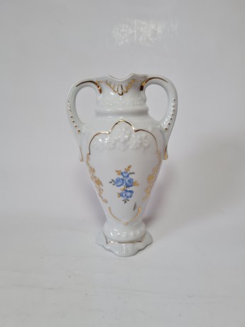 KARLOVARSKY Фарфоровая ваза с ручками "Нежные голубые цветы", 15см, Чехословакия, 1950-60гг.