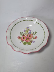 Gollhammer Keramik Керамическое глубокое сервировочное блюдо "Полевые цветы" в розово-бордовых тонах, 22,5 x 6 см, Германия, 1960-70гг.