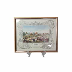 Картина винтажная "Первая железная дорога Германии", Нюрнберг-Фюрт, 7 декабря 1835 г., в деревянной рамке, 31,5 x 26 x 2 см, Германия, 1960-70гг.