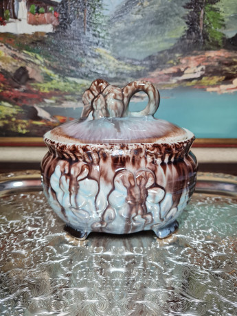 Сахарница винтажная Im Stil S&G Scheurich с крышкой, с цветочным декором, керамика, 11 x 15 см, Германия, 1960-1970гг.