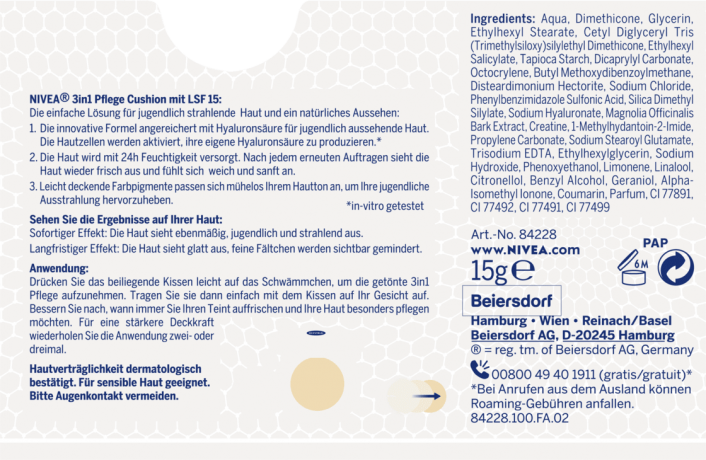 NIVEA Cushion Hyaluron CELLular Filler 3in1 Pflege, Hell, 15 g Нивея Тонирующий Флюид, оттенок 01 Hell 