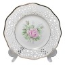 Schumann Arzberg Bavaria, Шуман Арцберг Бавария Винтажное блюдо с розой ручной росписи в центре и ажурным прорезанным ободком, 19см, Германия 1960г.