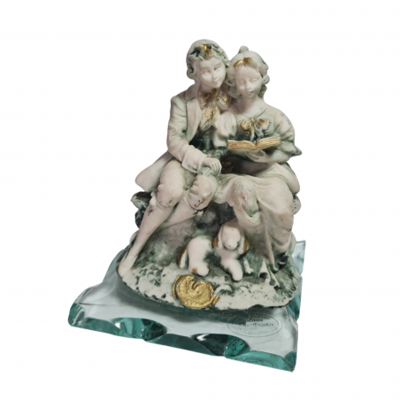 Статуэтка винтажная Arte Murano Linea "Влюбленная пара" на стеклянном основании, керамика/стекло, 11 х 14 см, Италия, 1960-70гг.