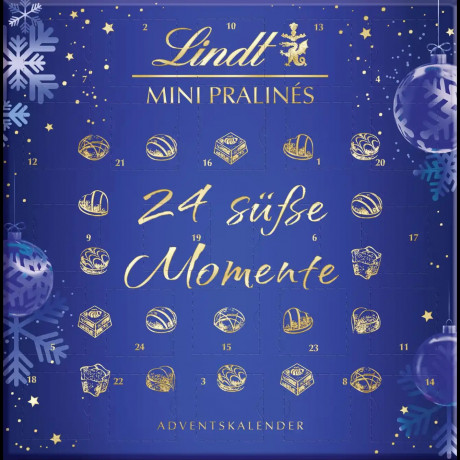 Lindt Mini Pralines 2025 Advent Calendar, Линдт Адвент-календарь, 24 сладких сюрприза, 125 грамм