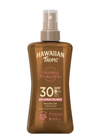 Hawaiian Tropic Glowing Protective Dry Spray Oil LSF 30, Солнцезащитное сухое спрей-масло для сияния кожи SPF 30, водостойкая формула, тропический аромат, 200мл