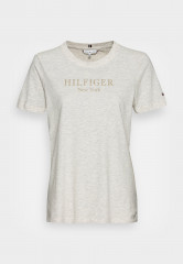 Tommy Hilfiger Print T-shirt heathered oatmilk футболка с принтом овсяное молоко