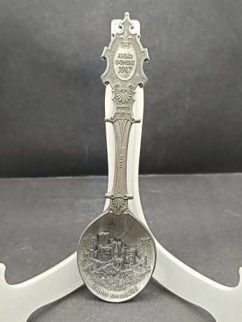 Ложка винтажная WMF Zinn "Замок Штольценфельс", юбилейная, олово, 19 см, Германия, 1987 год.
