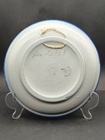 Тарелка декоративная винтажная Wico "Триер" в бежево-синих тонах, керамика, 19 см, Германия, 1960-70гг.