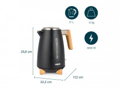 PRINCESS PRINCESS Wasserkocher, 1.7 l, 3000 W, elektrischer Heisswasserbereiter kabellos schnell leise, Bambus Akzente  Чайник PRINCESS, 1,7 л, 3000 Вт, электронагреватель, беспроводной, быстрый, тихий, бамбуковые акценты