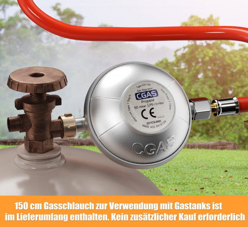 HOMELUX HOMELUX Gaskocher Campingkocher mit 1,5M Anschlussschlauch und Druckminderer 50 mbar, (Camping Gasherd Kocher) 1-flammig Газовая плита HOMELUX походная с соединительным шлангом 1,5 м и редуктором давления 50 мбар (походная газовая плита)