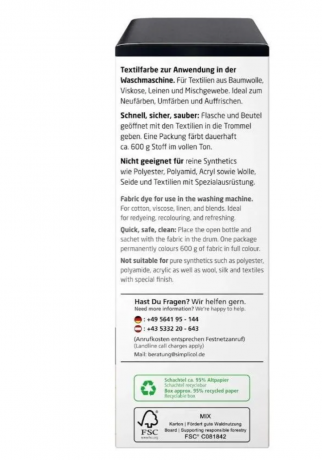 Simplicol Samt-Schwarz Краска для ткани чёрная интенсивная, жидкая, для стиральной машины 40 , 150 мл + фиксатор 400 г