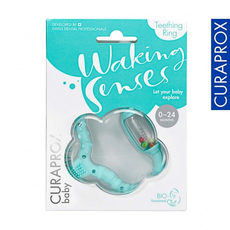 Curaprox Baby-Beissring mit Rassel  Lernzahnburste Детское кольцо для прорезывания зубов с обучающей зубной щеткой-погремушкой