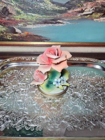 Фигурка винтажная в виде оранжевой розы с салатовыми листочками Capodimonte, 12 x 10 см, Италия, 1960-1970гг.