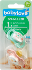 babylove Соска симметричная, Latex, Gr. 1, Wimpel / Flamingo, 2 шт