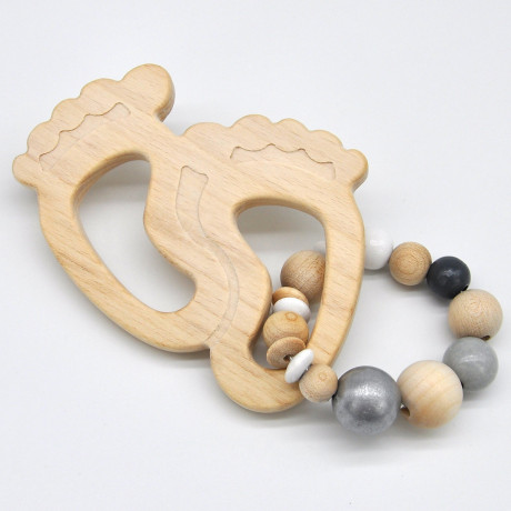 glucksWunder Holz Greifling Beissring Babyfusschen mit Geschenkverpackung Деревянное кольцо для прорезывания зубов детские ножки с подарочной коробкой