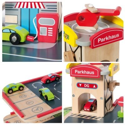 myToys ORIGINALS Parkgarage aus Holz inkl. Autos Деревянный гараж с машинами