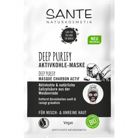 Sante Deep Purify Maske Aktivkohle & naturliche Salizylsaure aus der Weidenrinde  Маска Deep Purify Активированный уголь и натуральная салициловая кислота из коры ивы