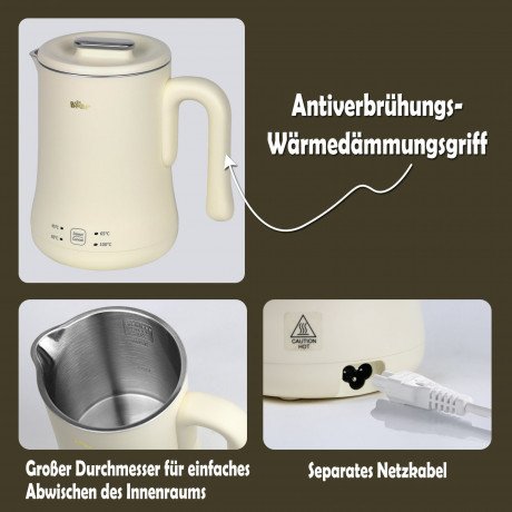 Bear Bear Wasserkocher mit Temperatureinstellung von 4 Temperaturstufen, weiss, 0.6 l, 500,00 W, Retro-Design, BPA Frei, Intelligente Warmeerhaltungsfunktion  Чайник Bear с 4-мя уровнями температуры, белый, 0,6 л, 500,00 Вт, ретро-дизайн, без BPA, интелле