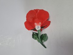 Статуэтка винтажная большая Capodimonte "Алая роза с листочками и бутоном", фарфор, 10 х 20 см, Италия, 1960-70гг.