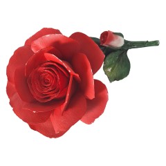 Статуэтка винтажная большая Capodimonte "Алая роза с листочками и бутоном", фарфор, 10 х 20 см, Италия, 1960-70гг.