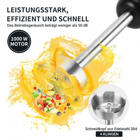 Yaviel Yaviel Stabmixer Purierstab Set Elektrische Kabellos 5 in 1 Mixstab Hand Blender Mixer, Edelstahl 1000w Handmixer Zauberstab mit 12 Geschwindigkeitsstufen  Ручной блендер Yaviel Purier Stick Set Электрический беспроводной 5 в 1 Ручной блендер-миксе