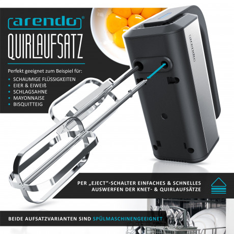 Arendo Arendo Handmixer, 350 W, Handruhrgerat, 5 Geschwindigkeiten, inkl. 2 Ruhrbesen  2 Knethaken  Ручной миксер Arendo, 350 Вт, ручной миксер, 5 скоростей, включая 2 венчика и 2 насадки для теста
