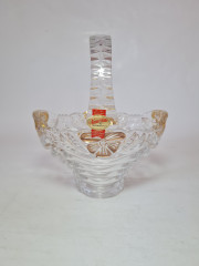 Корзина хрустальная винтажная Anna Hutte с позолоченным узором, 15,5 x 11 x 19 см, Германия, 1960-70гг.