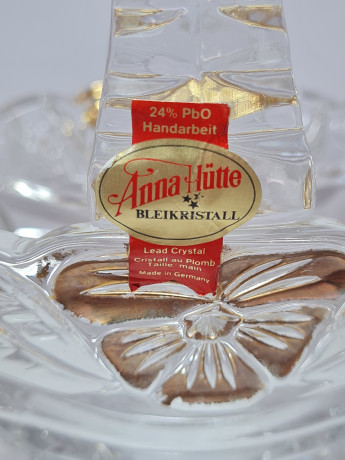 Корзина хрустальная винтажная Anna Hutte с позолоченным узором, 15,5 x 11 x 19 см, Германия, 1960-70гг.